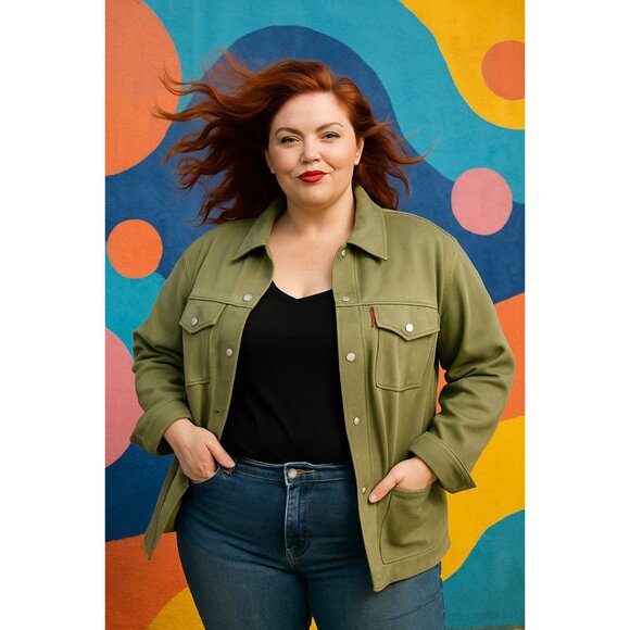 Levis Strauss 4X Plus Green Casual Button Stretch Heavy Jacket Outerwear Women - Picture 5 of 12